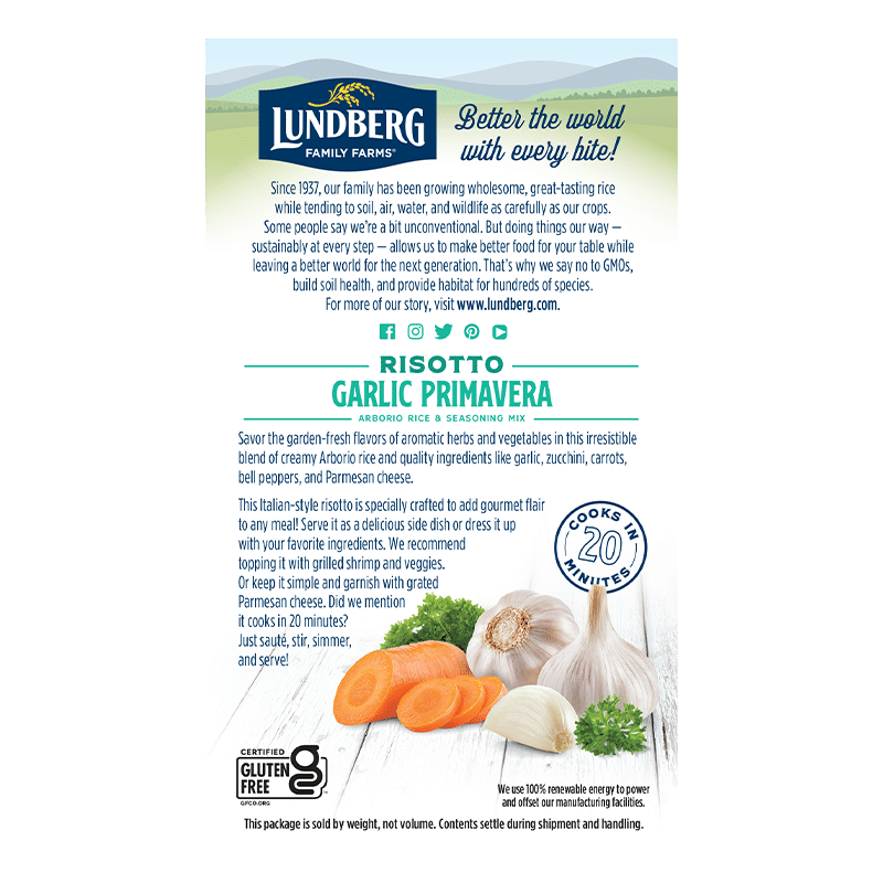 Lundberg Family Farms Risotto, Garlic Primavera - 5.5 oz